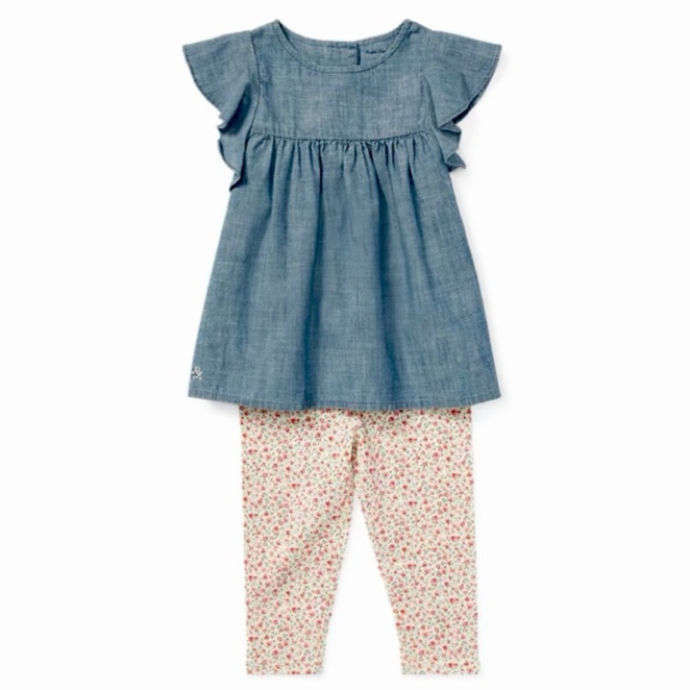 Ralph Lauren Baby Girl 2 Piece Denim Shirt and Leggings Set - Size 9M